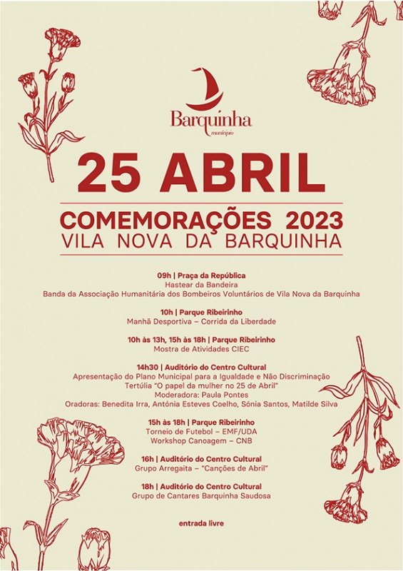 Cartaz Comemorações do 25 de Abril 2023 - Vila Nova da Barquinha 
