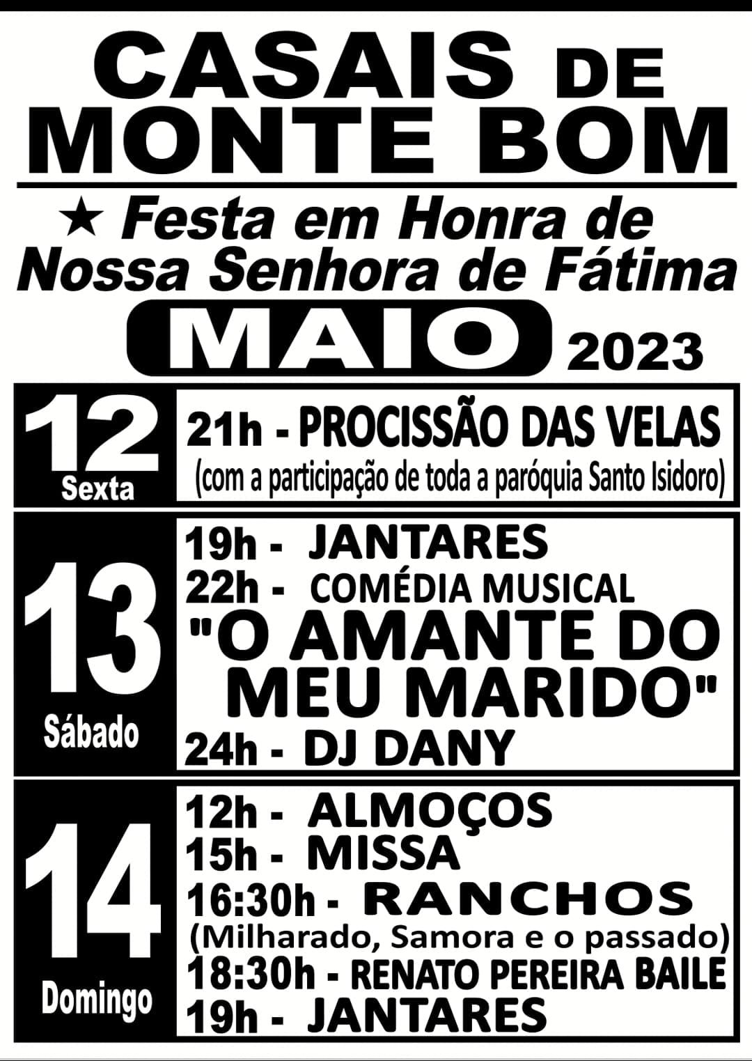 Cartaz Festas em Honra de Nossa Senhora de Fátima 2023 - Casais de Monte Bom