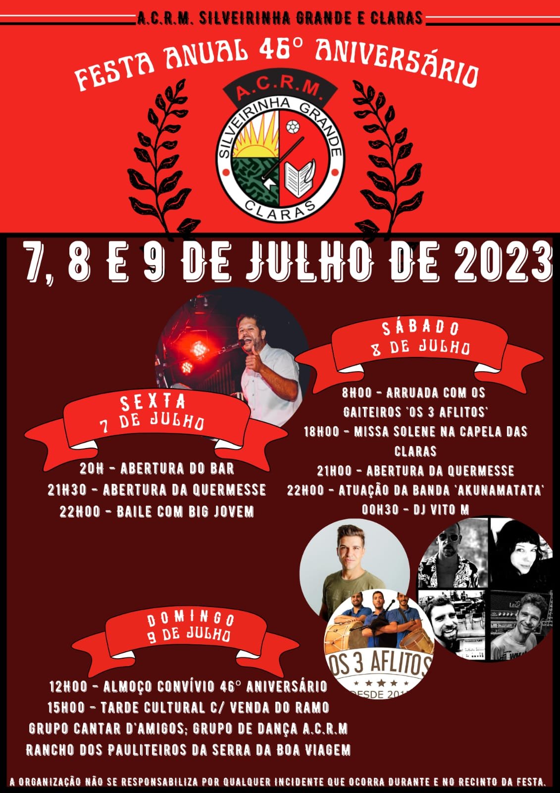 Cartaz Festa Anual 46 Aniversário ACRM Silveirinha Grande e Claras 2023