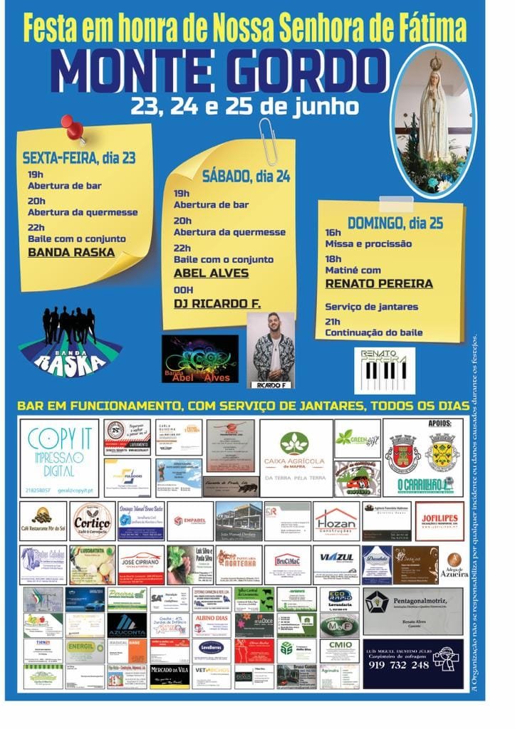 Cartaz Festa em Honra de Nossa Senhora de Fátima 2023 - Monte Gordo