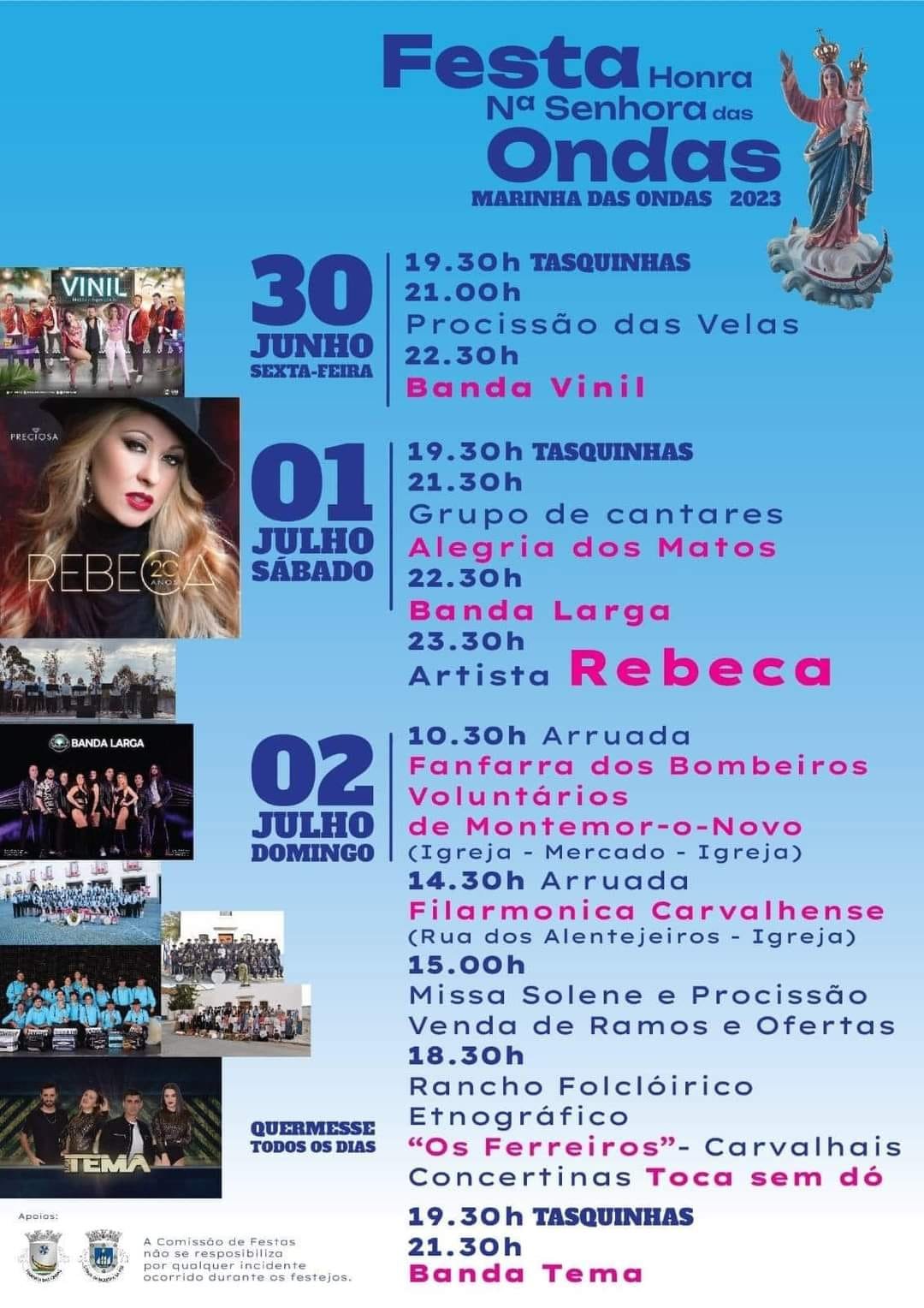 Cartaz Festa em Honra de Nossa Senhora das Ondas 2023 - Marinha das Ondas