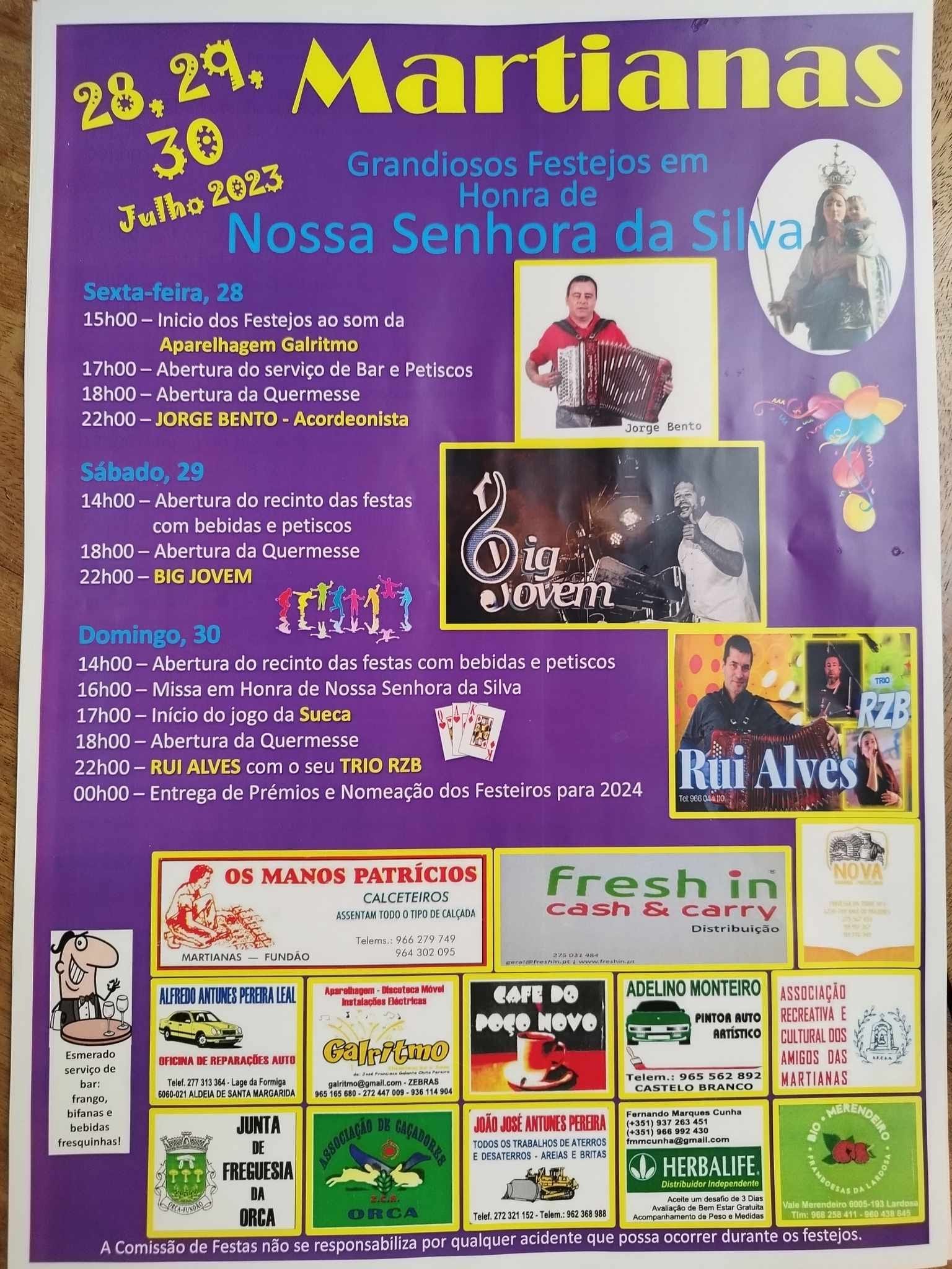 Cartaz Festas em Honra de Nossa Senhora da Silva 2023 - Martianas
