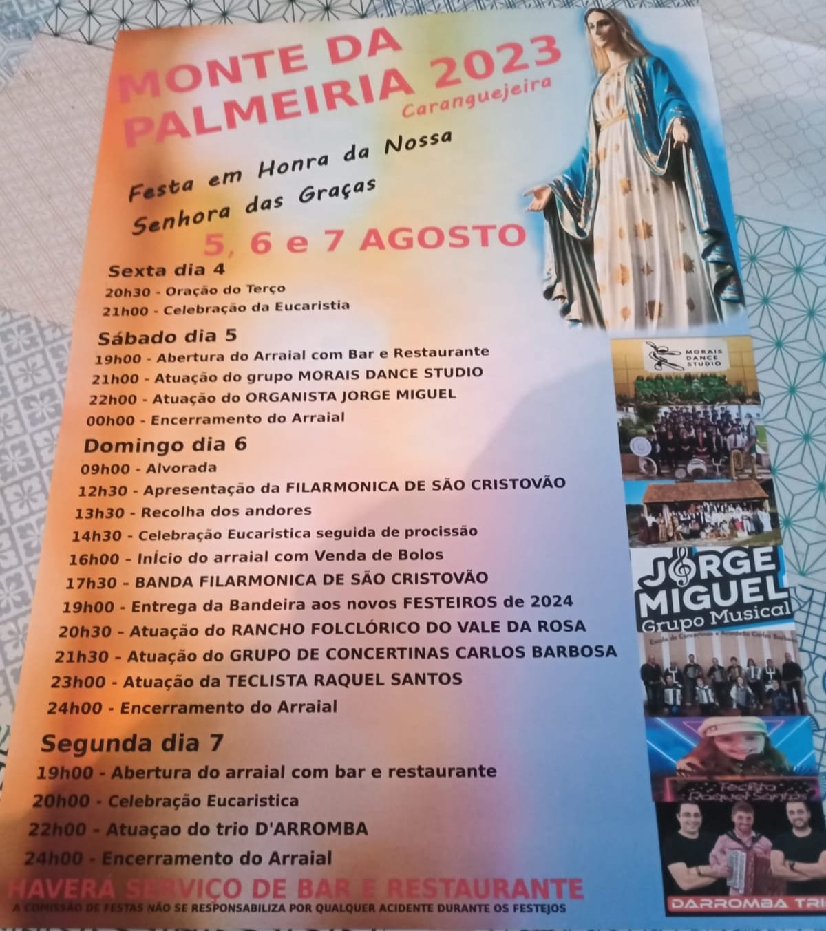 Cartaz Festa em Honra da Nossa Senhora das Graças 2023 - Caranguejeira