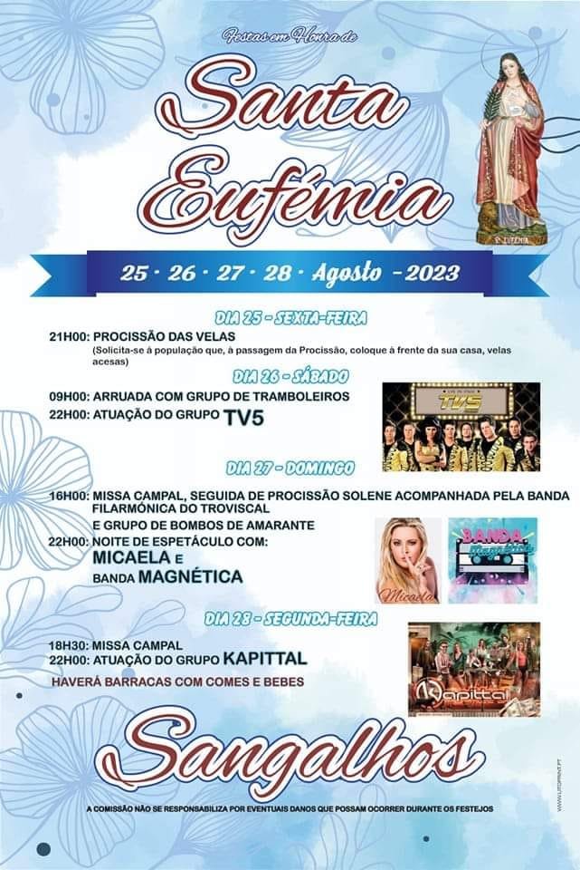 Cartaz Festa em Honra de Santa Eufémia 2023 - Sangalhos