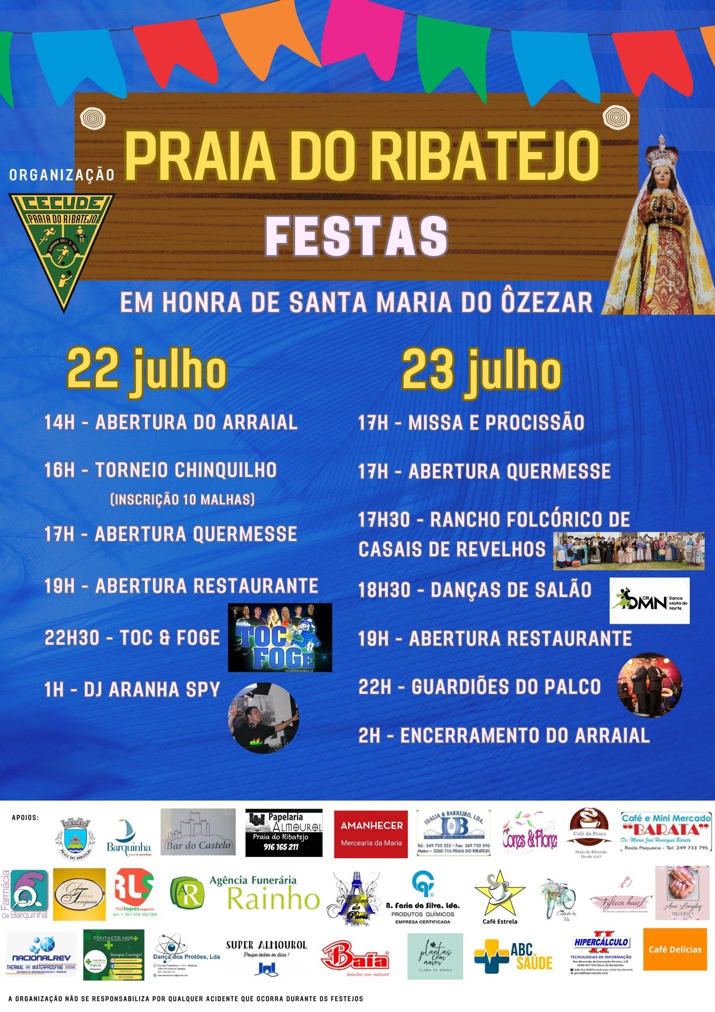 Cartaz Festas em Honra de Santa Maria do Ôzezar 2023 - Praia do Ribatejo