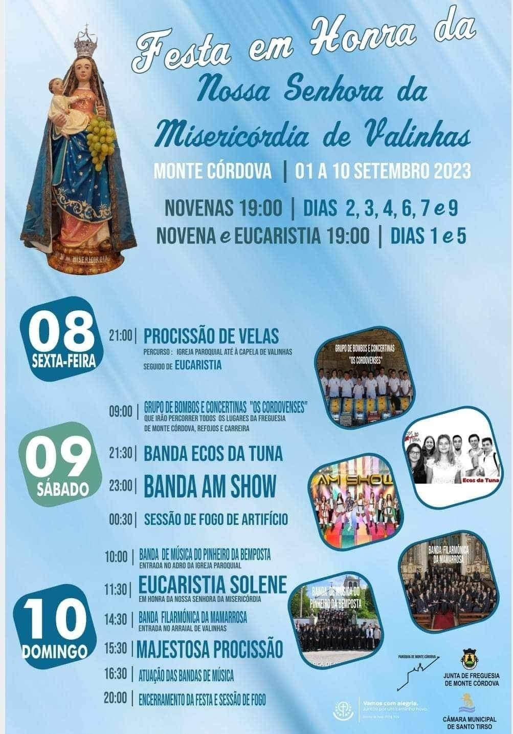 Cartaz Festa em Honra da Nossa Senhora da Misericórdia de Valinhas 2023 - Monte Córdova