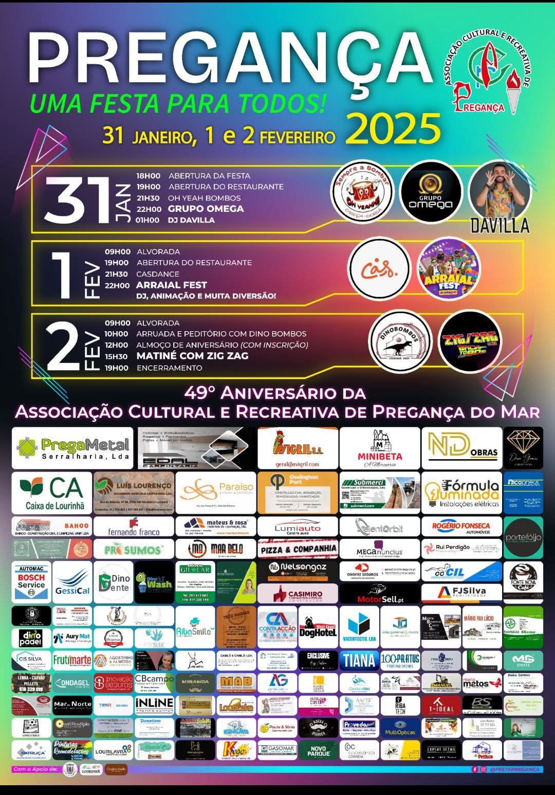 Cartaz 49 Aniversário da Associação Cultural e Recreativa da Pregança do Mar 2025 - Lourinhã