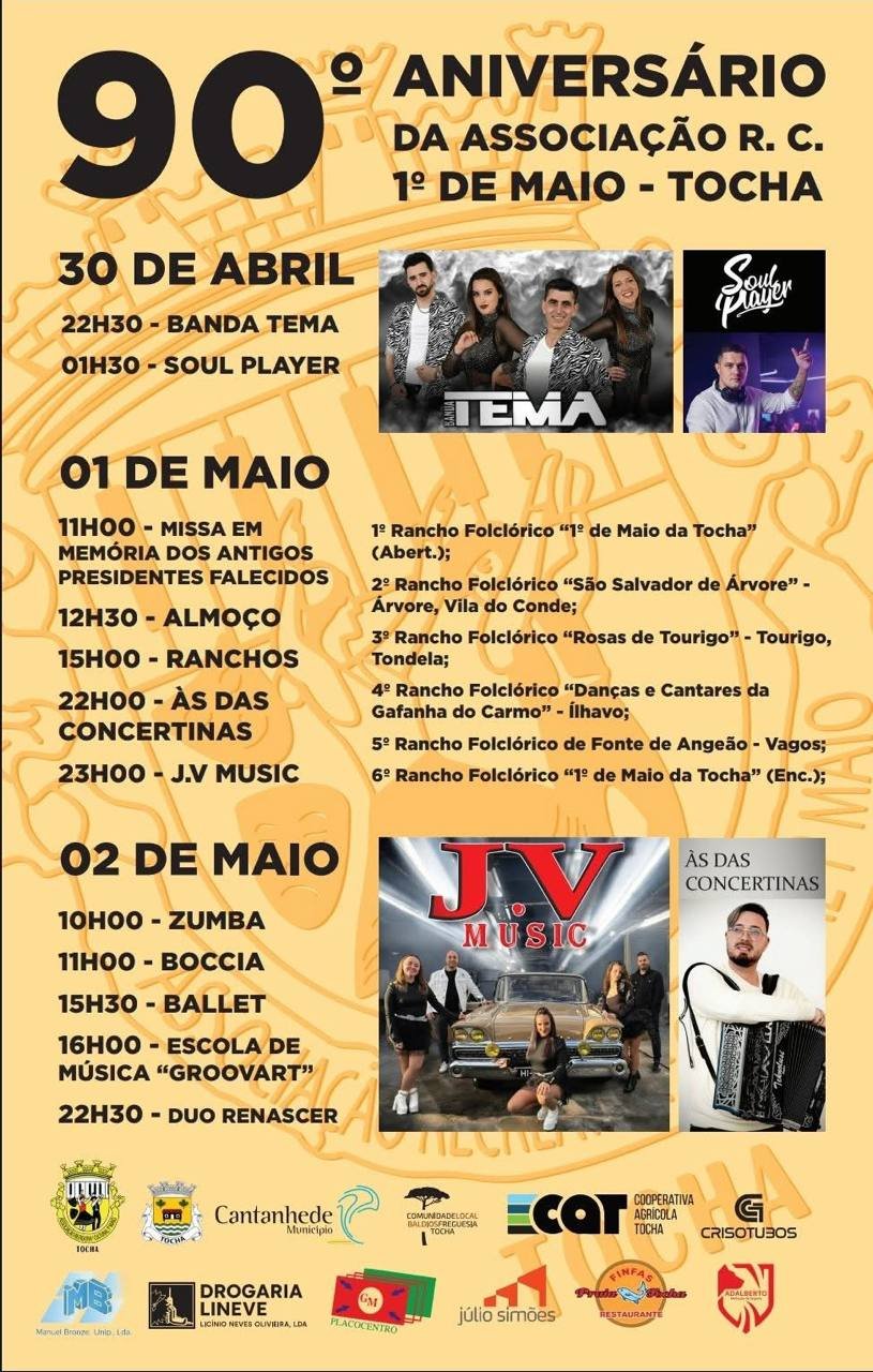 Cartaz 90º Aniversário da Associação R. C. 1º de Maio 2026 - Tocha