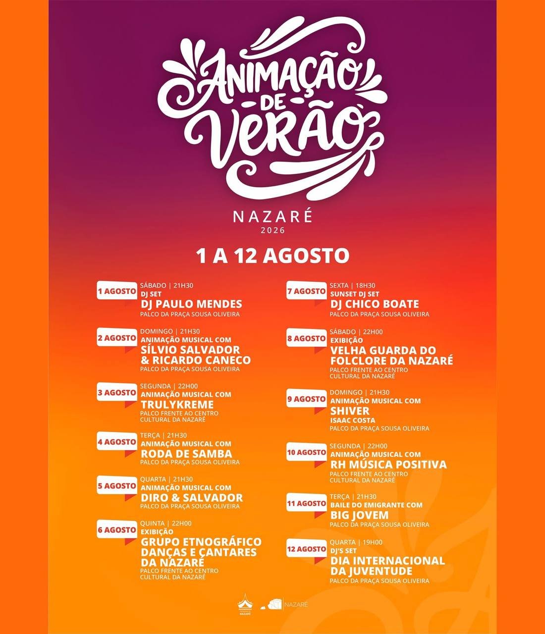 Cartaz Animação de Verão 2026 - Nazaré
