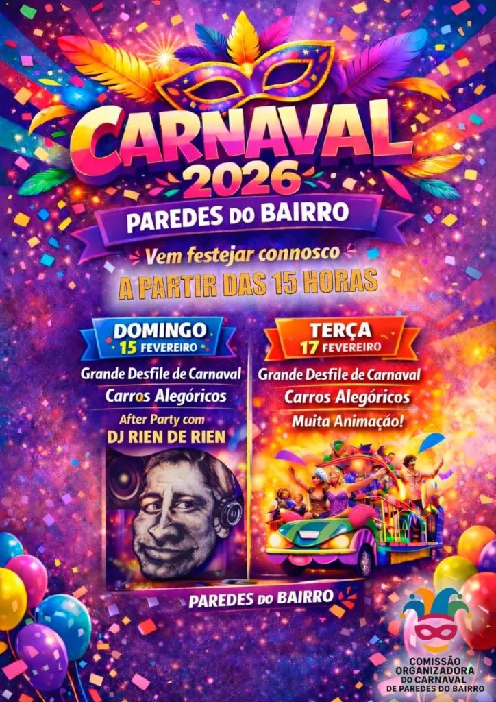 Cartaz Carnaval 2026 - Paredes do Bairro