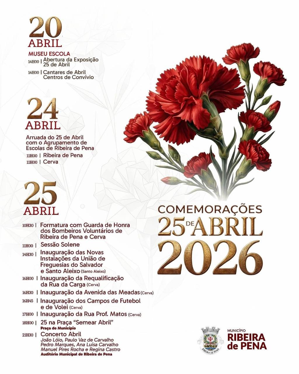 Cartaz Comemorações 25 de Abril 2026 - Ribeira de Pena