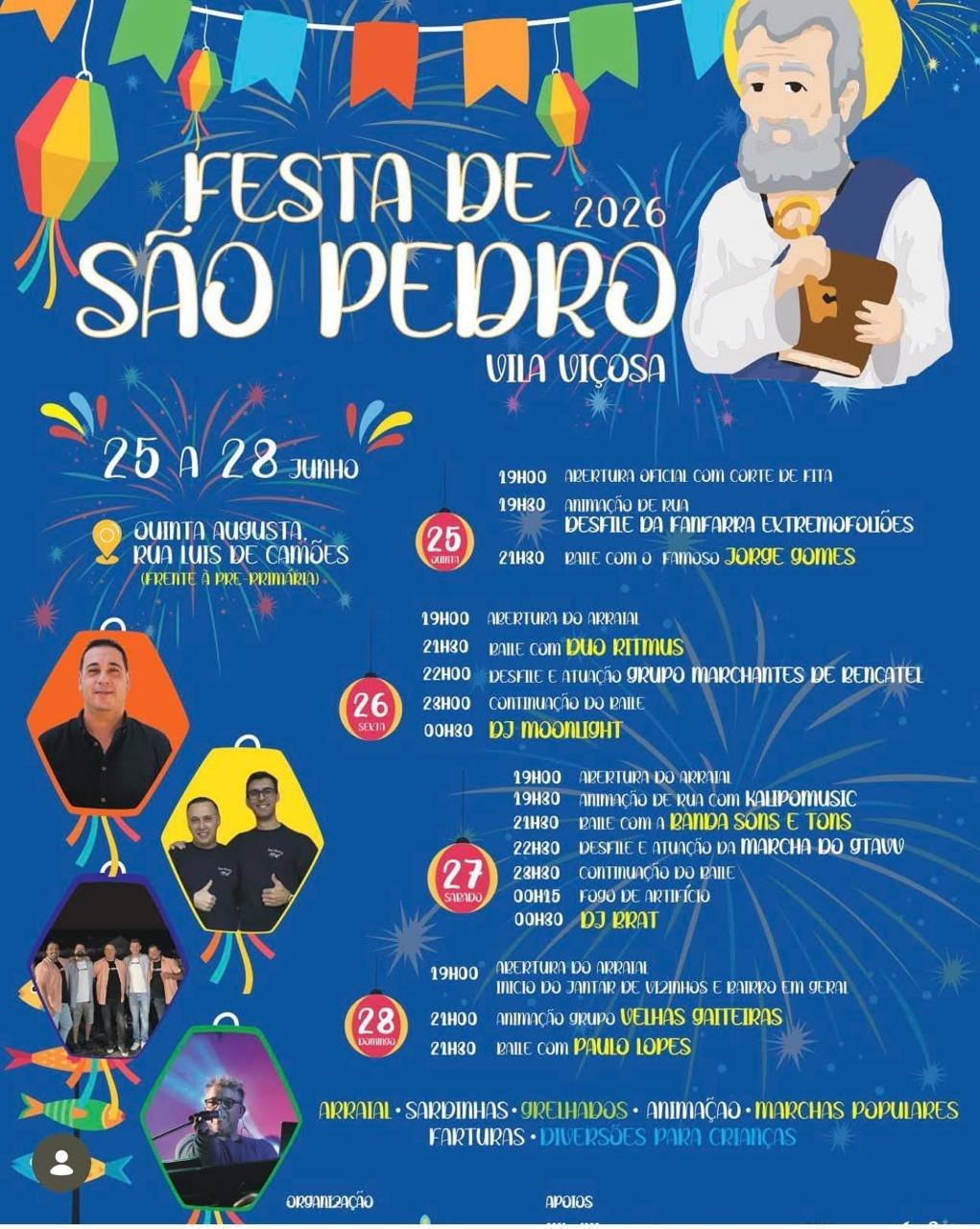 Cartaz Festa de São Pedro 2026 - Vila Viçosa