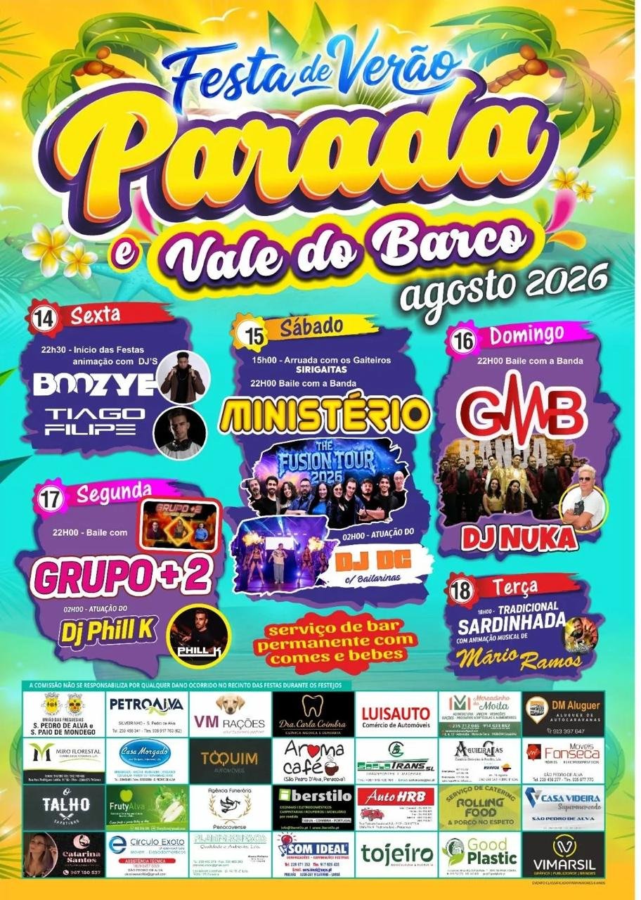 Cartaz Festa de Verão 2026 - Parada e Vale do Barco