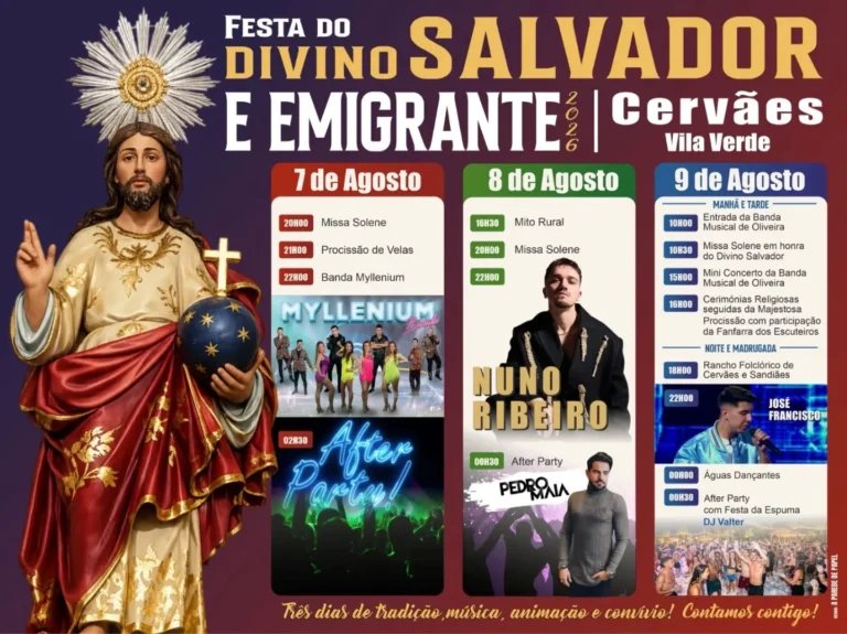 Cartaz Festa do Divino Salvador e Emigrante 2026 - Cervães