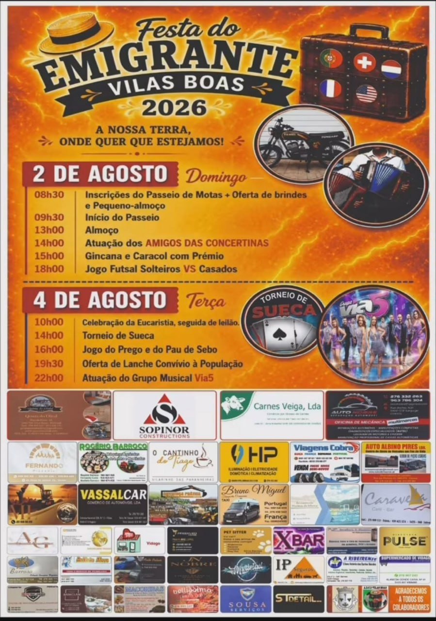 Cartaz Festa do Emigrante 2026 - Vilas Boas