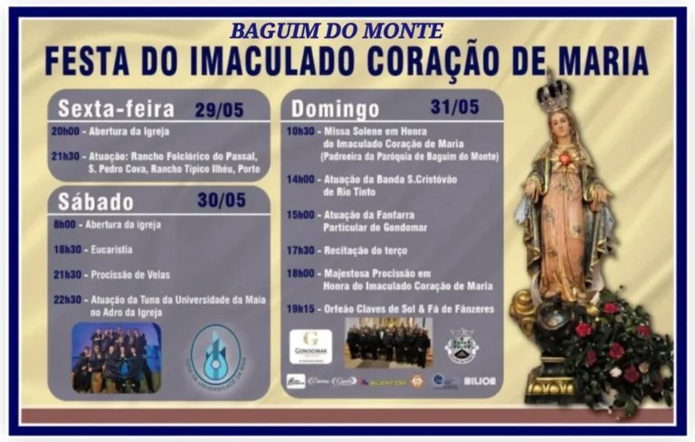 Cartaz Festa do Imaculado Coração de Maria 2026 - Baguim do Monte
