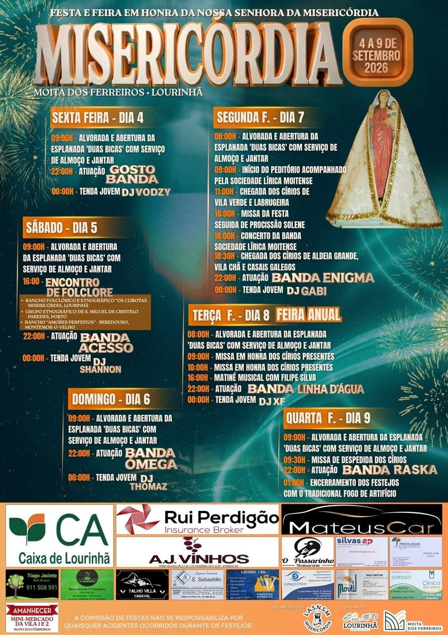 Cartaz Festa e Feira em honra de Nossa Senhora da Misericórdia 2026 - Moita dos Ferreiros
