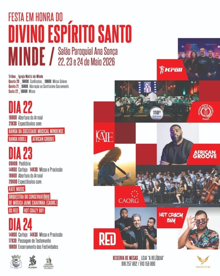 Cartaz Festa em honra de Divino Espírito Santo 2026 - Minde