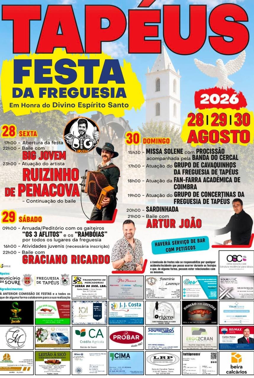Cartaz Festa em honra de Divino Espírito Santo 2026 - Tapéus