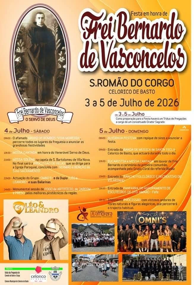Cartaz Festa em honra de Frei Bernardo de Vasconcelos 2026 - São Romão do Corgo