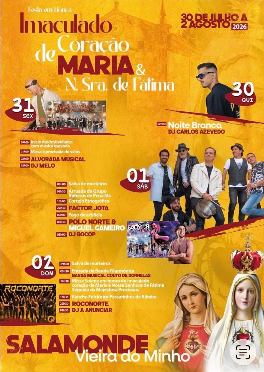 Cartaz Festa em honra de Imaculado Coração de Maria & N. Sra. de Fátima 2026 - Salamonde