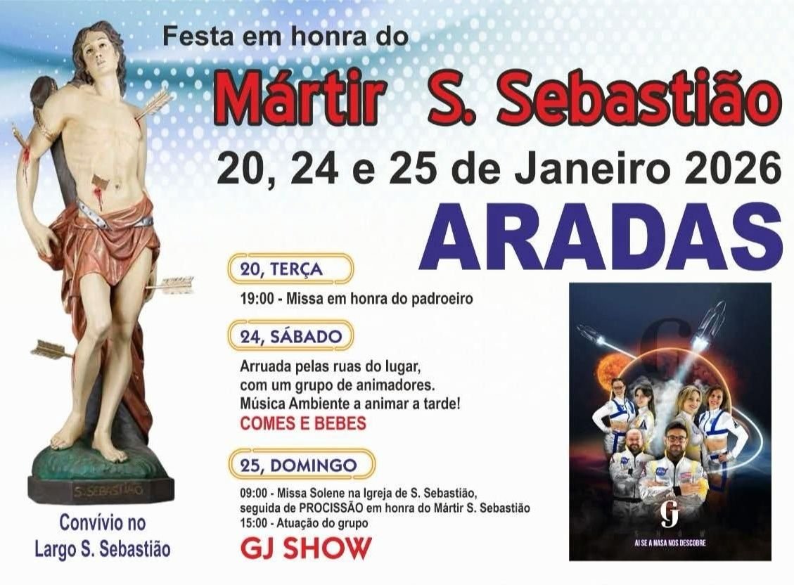 Cartaz Festa em honra de Mártir S. Sebastião 2026 - Aradas