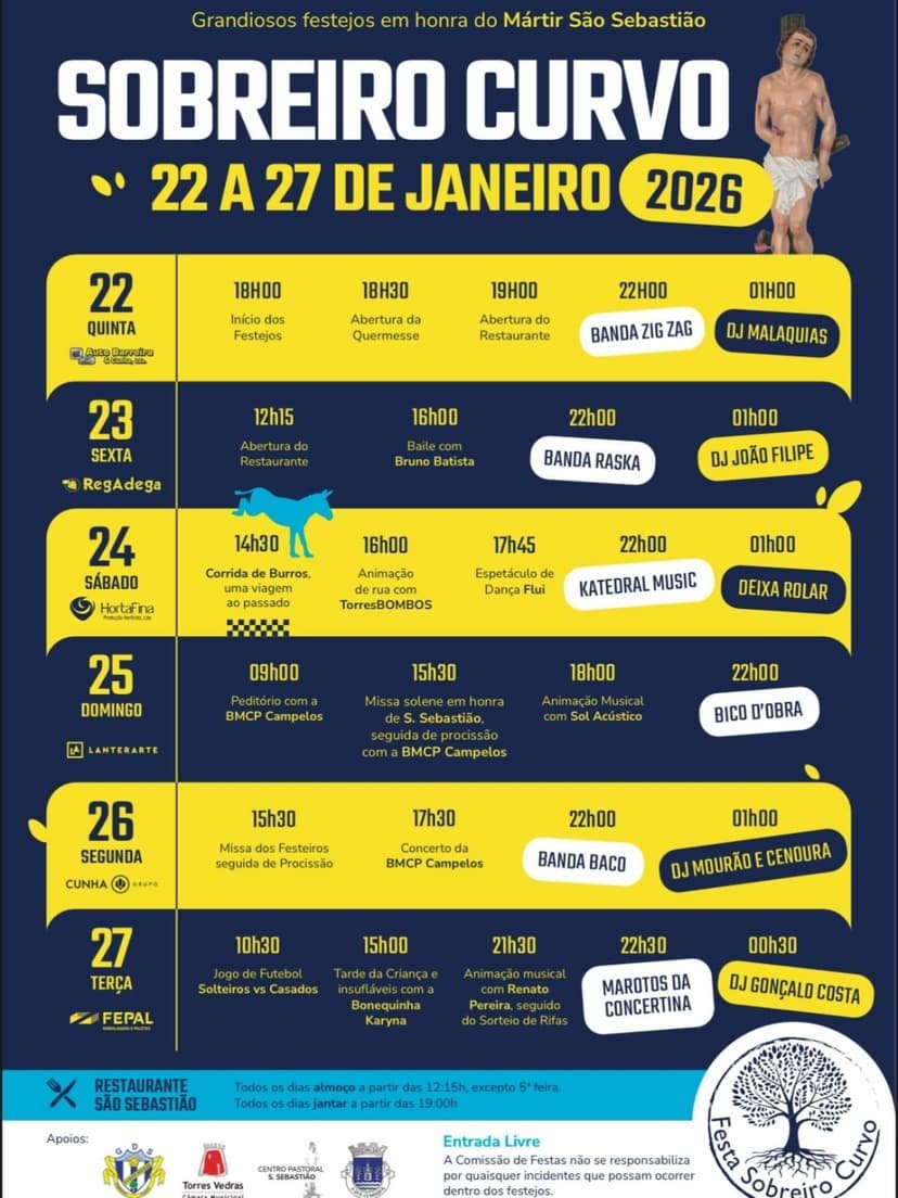 Cartaz Festa em honra de Mártir São Sebastião 2026 - Sobreiro Curvo