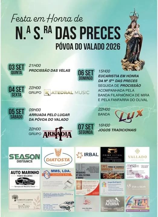 Cartaz Festa em honra de N.ª S.ra das Preces 2026 - Póvoa do Valado