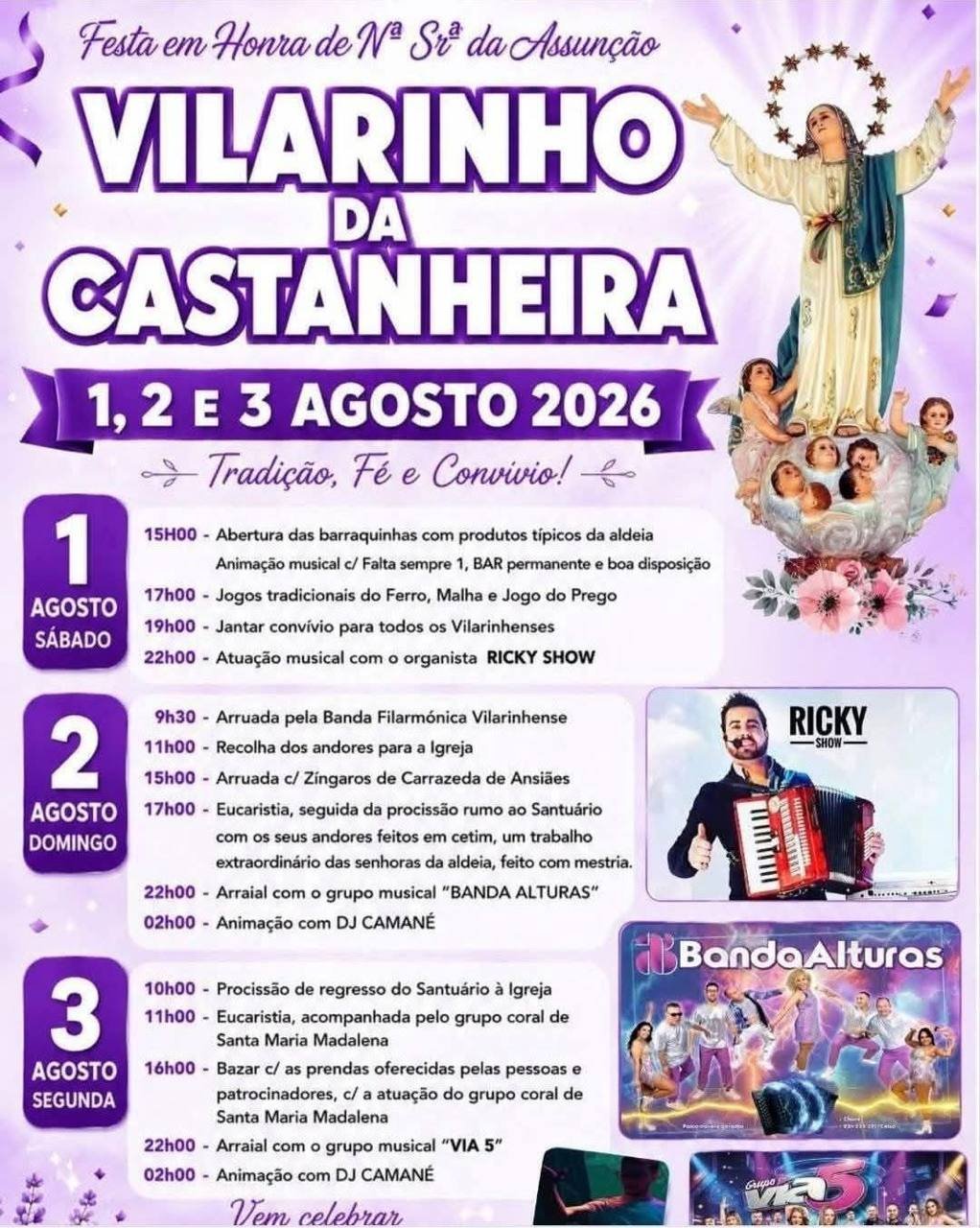 Cartaz Festa em honra de Nª Srª da Assunção 2026 - Vilarinho da Castanheira