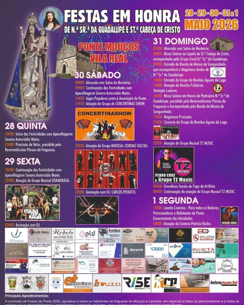 Cartaz Festa em honra de N.ª Sr.ª da Guadalupe e St.ª Cabeça de Cristo 2026 - Ponte Mouçós
