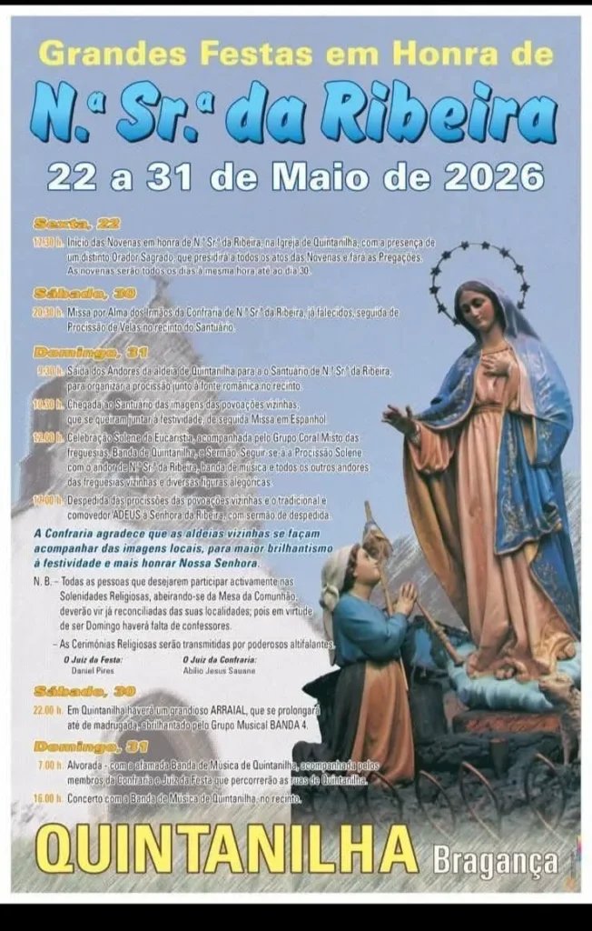 Cartaz Festa em honra de N.ª Sr.ª da Ribeira 2026 - Quintanilha