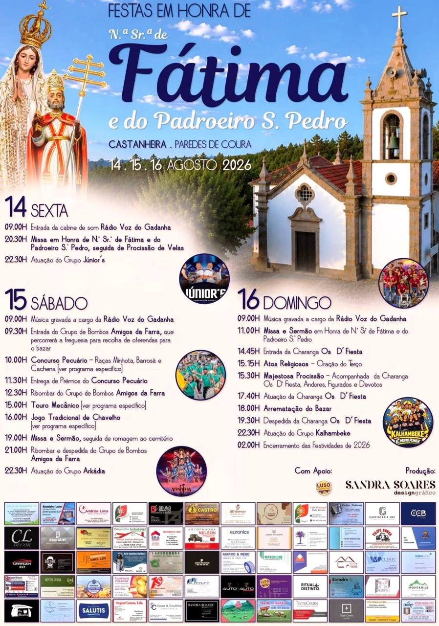 Cartaz Festa em honra de N.ª Sr.ª de Fátima e do Padroeiro S. Pedro 2026 - Castanheira