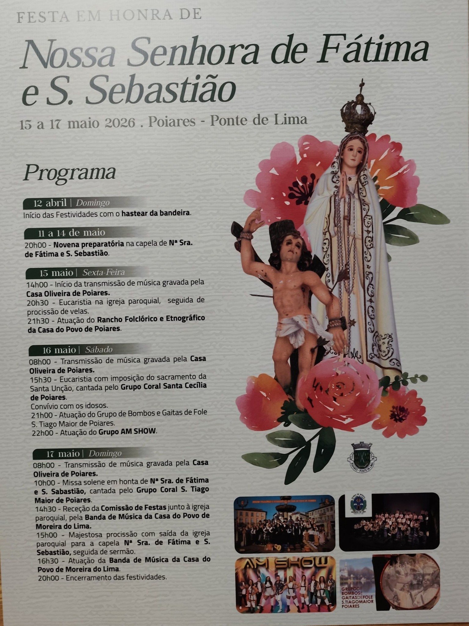 Cartaz Festa em honra de N. Srª de Fátima e S. Sebastião 2026 - Poiares