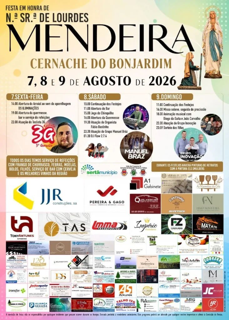 Cartaz Festa em honra de N.ª Sr.ª de Lourdes 2026 - Mendeira