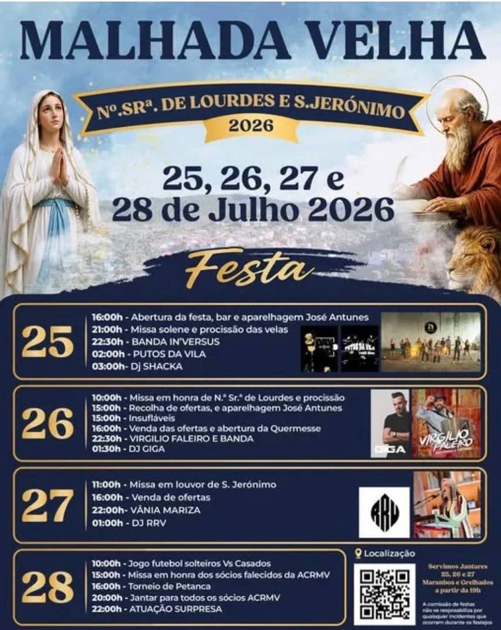 Cartaz Festa em honra de N. Srª. de Lourdes e S. Jerónimo 2026 - Malhada Velha