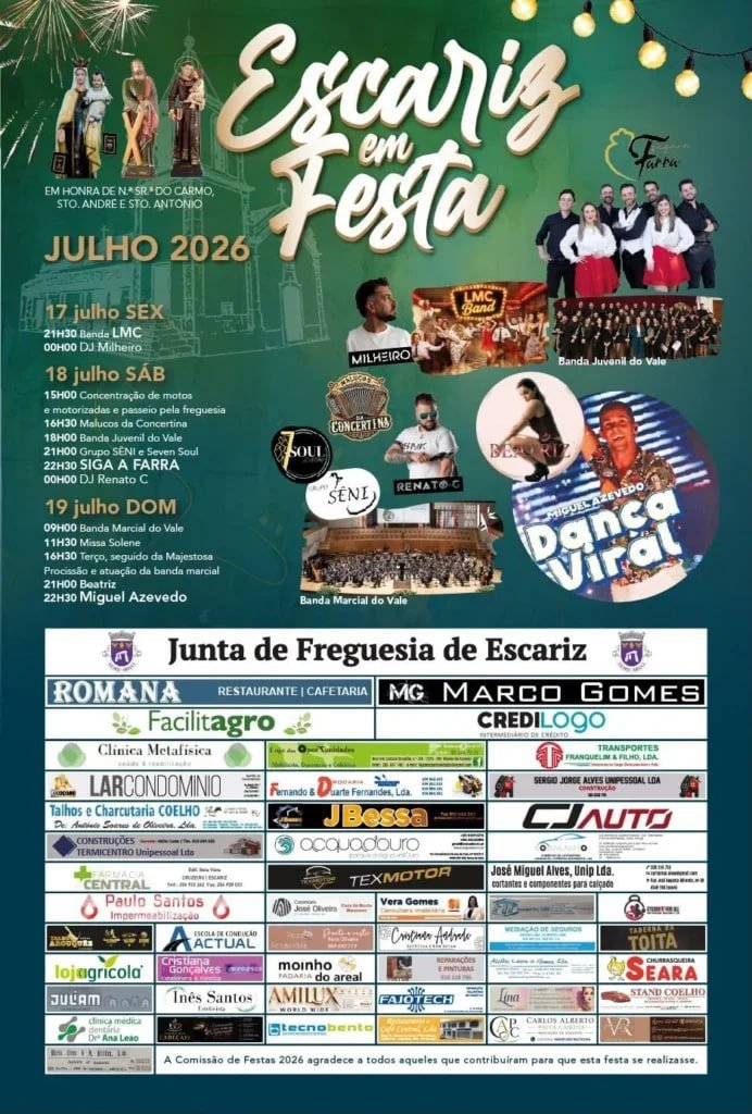 Cartaz Festa em honra de N. Srª do Carmo, Sto. André e Sto. António 2026 - Escariz