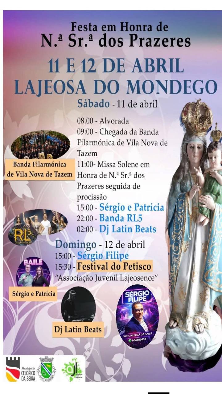 Cartaz Festa em honra de N.ª Sr.ª dos Prazeres 2026 - Lajeosa do Mondego