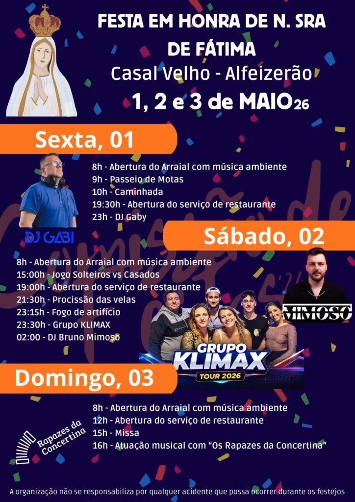 Cartaz Festa em honra de N. Sra de Fátima 2026 - Casal Velho