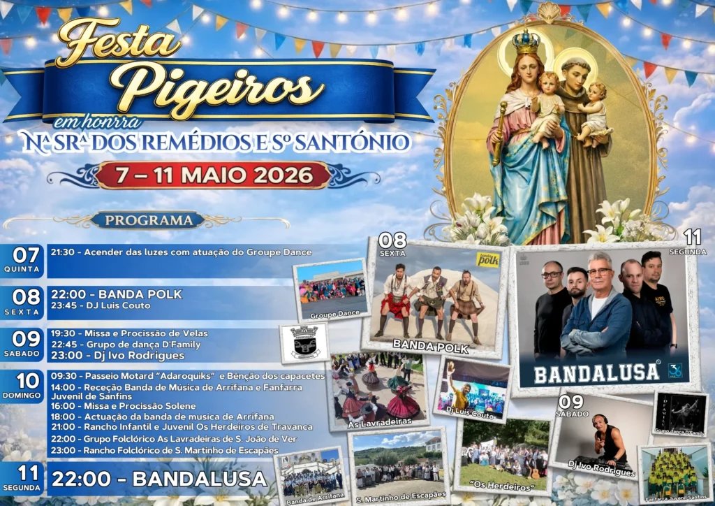Cartaz Festa em honra de Nª Sra dos Remédios e Sº António 2026 - Pigeiros