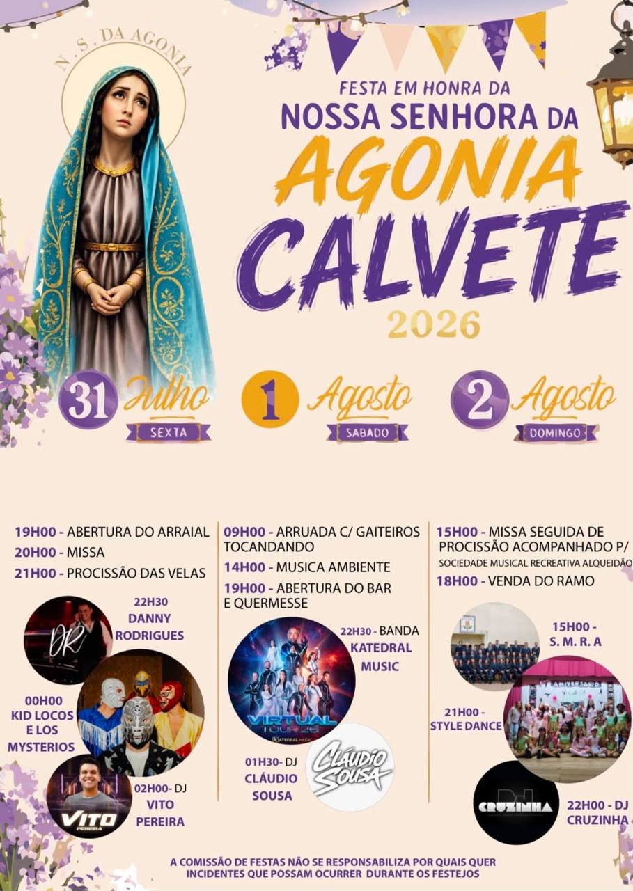 Cartaz Festa em honra de Nossa Senhora da Agonia 2026 - Calvete