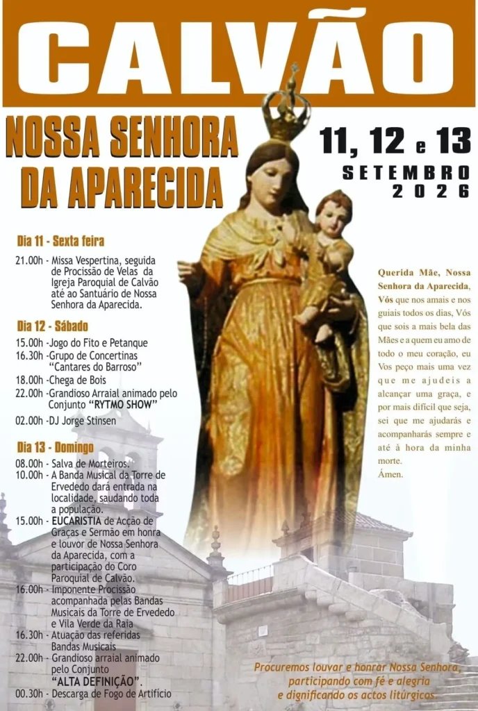 Cartaz Festa em honra de Nossa Senhora da Aparecida 2026 - Calvão