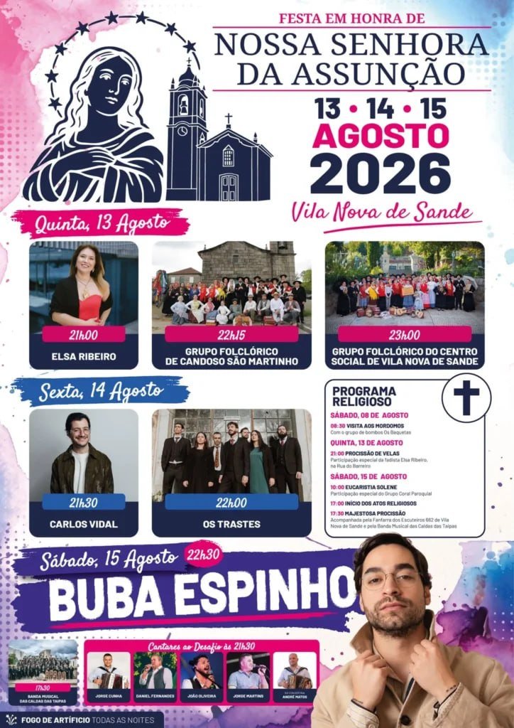 Cartaz Festa em honra de Nossa Senhora da Assunção 2026 - Vila Nova de Sande