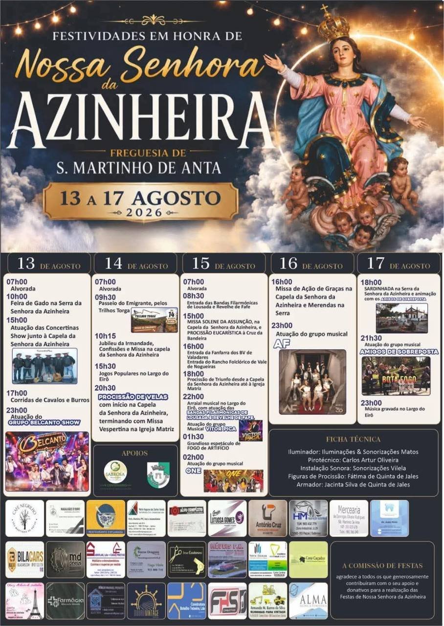 Cartaz Festa em honra de Nossa Senhora da Azinheira 2026 - S. Martinho de Anta