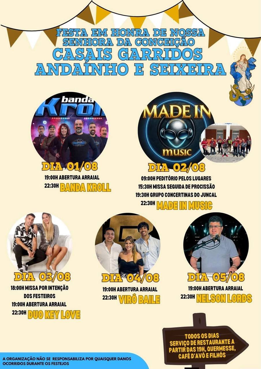 Cartaz Festa em honra de Nossa Senhora da Conceição 2026 - Casais Garridos, Andainho e Seixeira