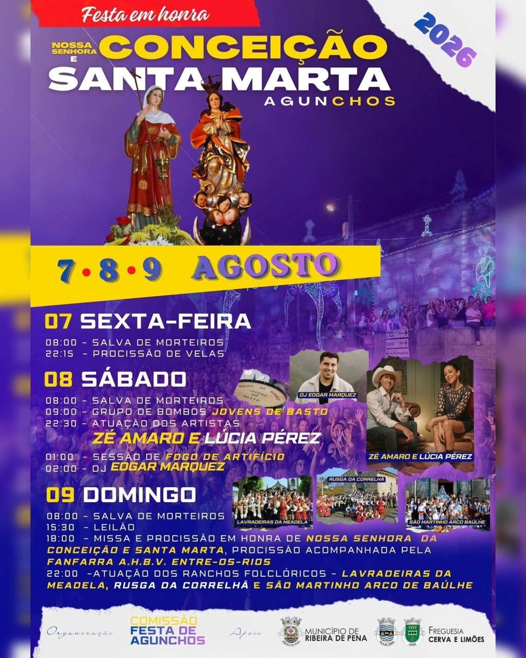 Cartaz Festa em honra de Nossa Senhora da Conceição e Santa Marta 2026 - Agunchos