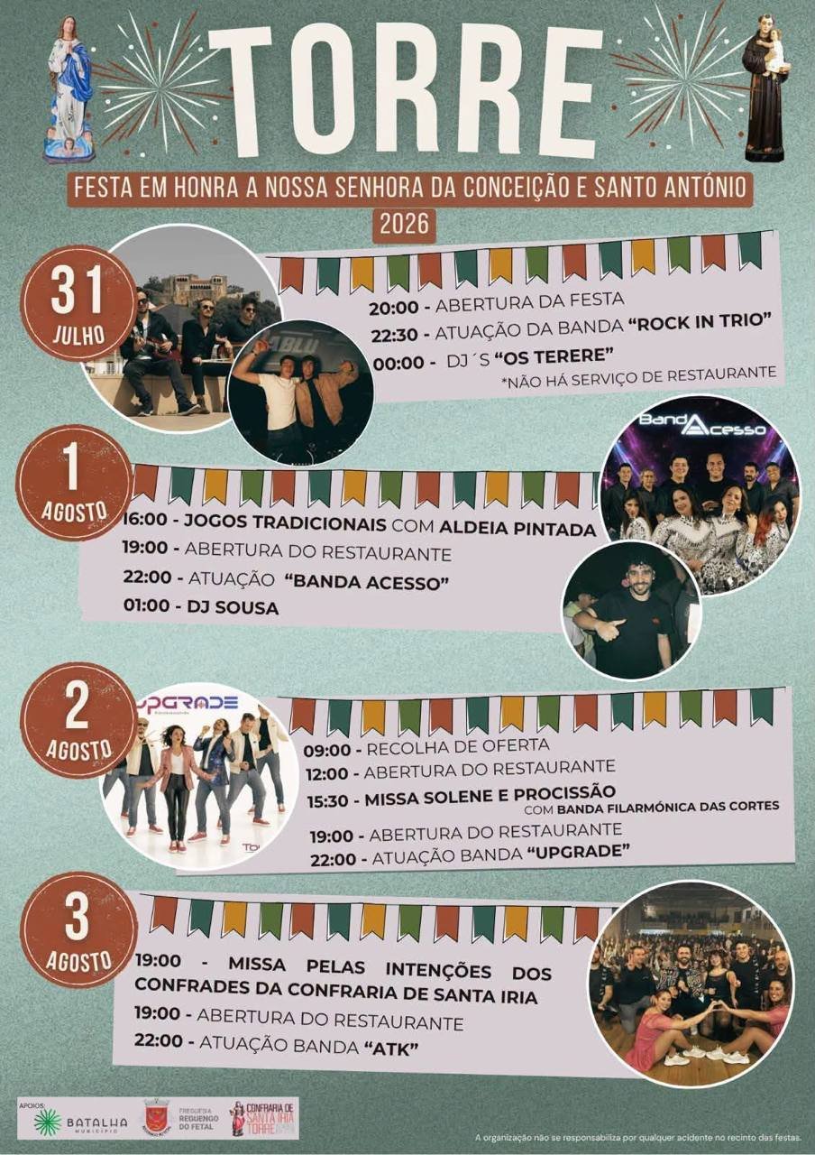 Cartaz Festa em honra de Nossa Senhora da Conceição e Santo António 2026 - Torre