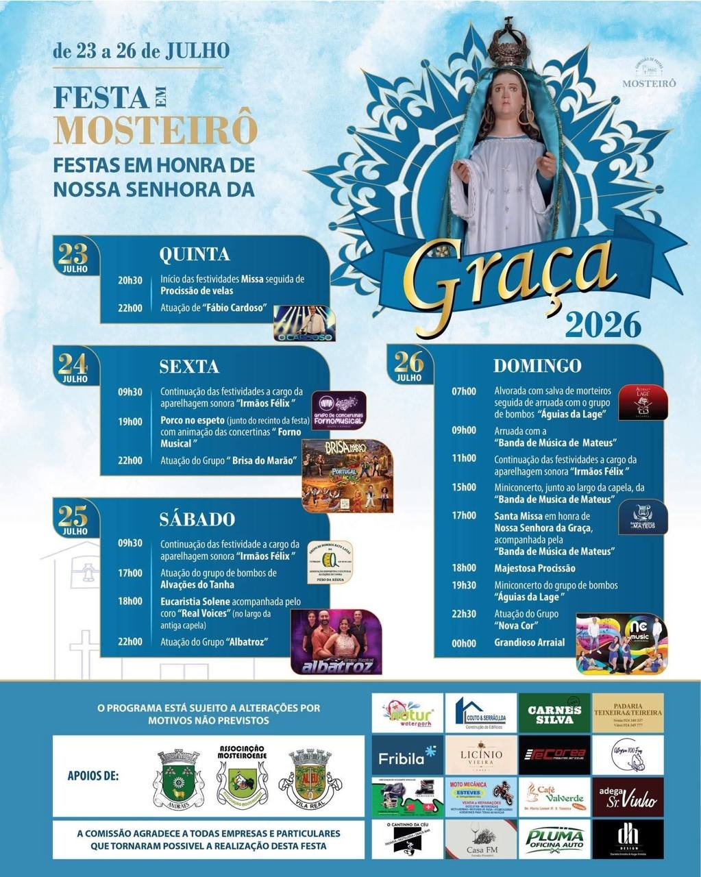 Cartaz Festa em honra de Nossa Senhora da Graça 2026 - Mosteirô