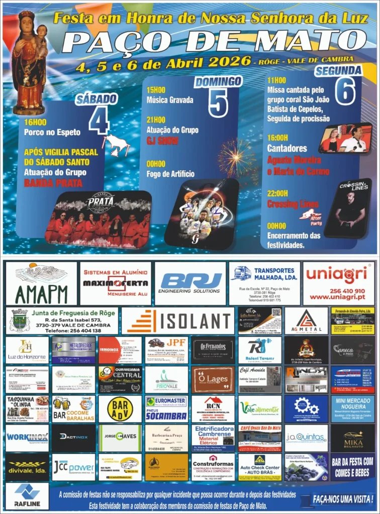 Cartaz Festa em honra de Nossa Senhora da Luz 2026 - Paço de Mato