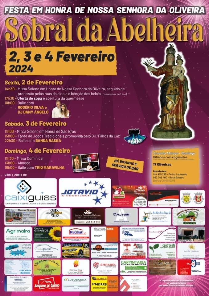 Cartaz Festa em Honra de Nossa Senhora da Oliveira 2024 - Sobral da Abelheira