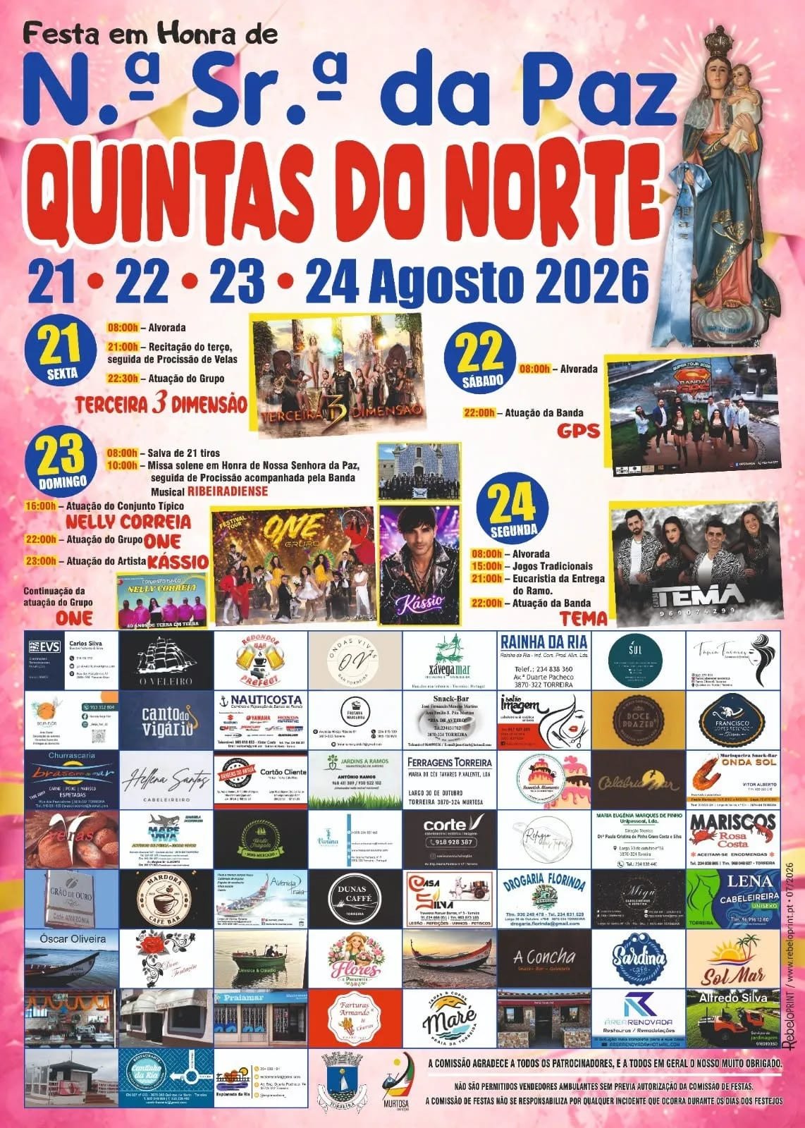 Cartaz Festa em honra de Nossa Senhora da Paz 2026 - Quintas do Norte
